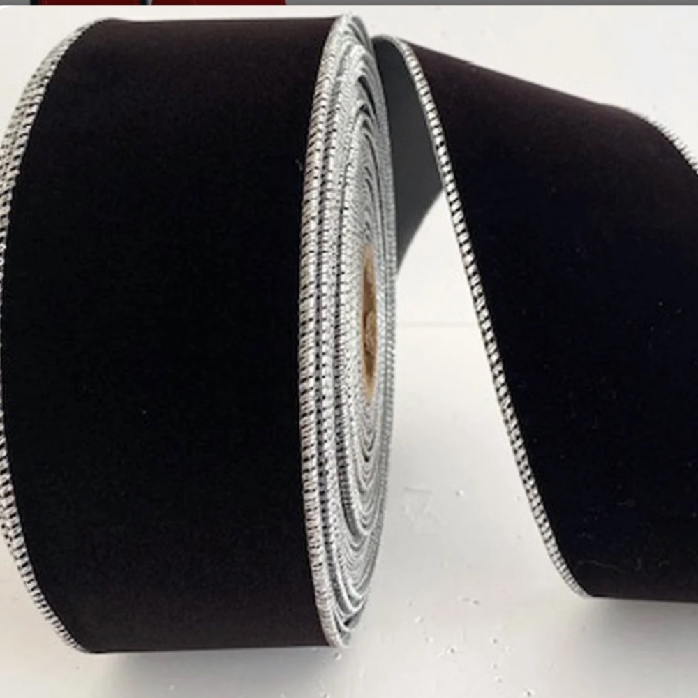 NWT Black Velvet Ribbon with Silver Edging Christmas decor